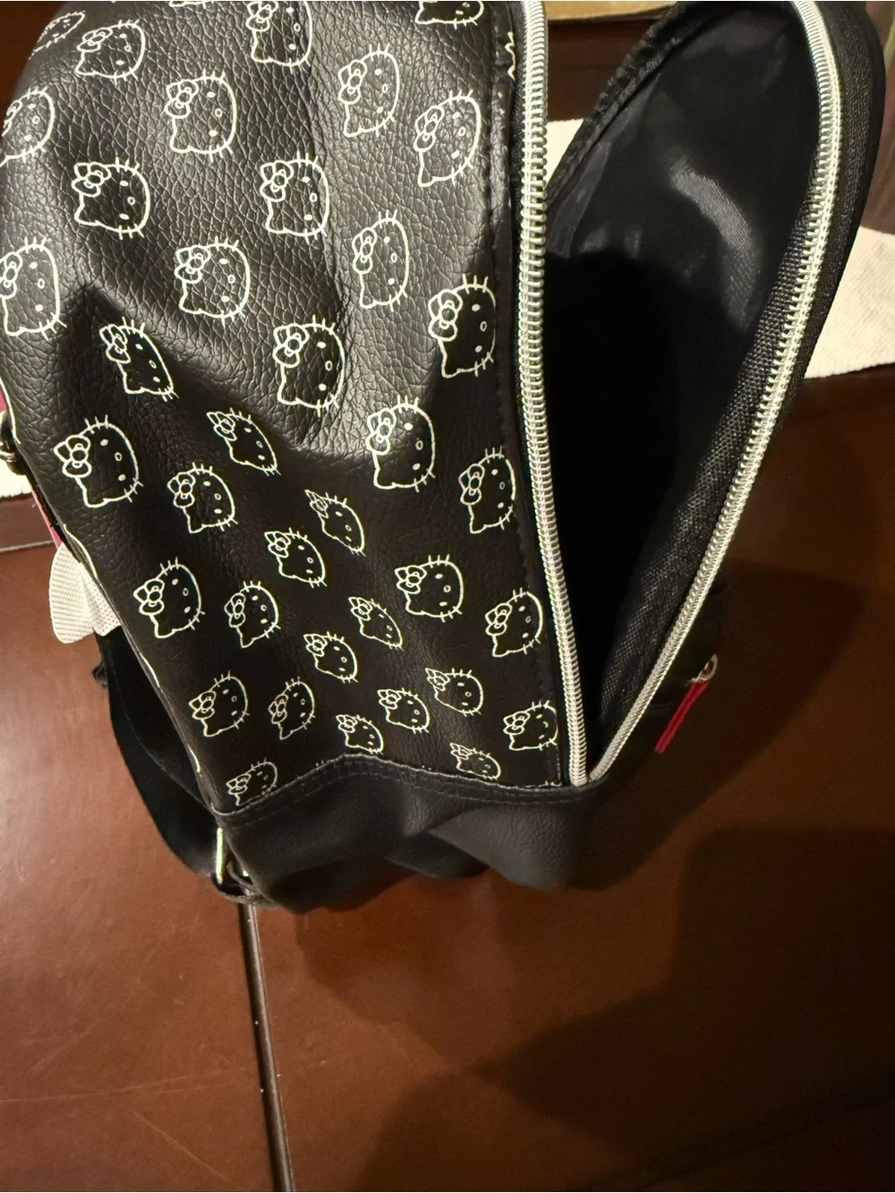 Hello Kitty Black Faux Leather Mini Backpack with All Over Print *NWT